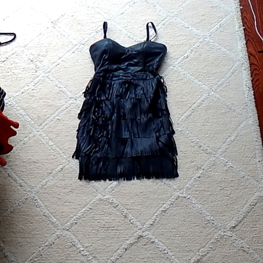 Black leather mini dress